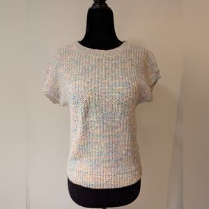Vintage 1980s Toppers Pink Purple Rainbow Pastel Knit Pullover Sweater Small